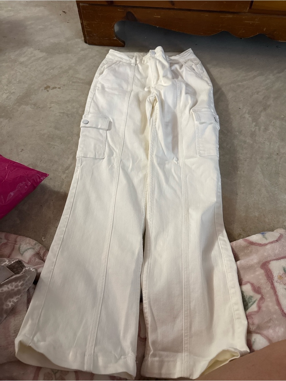 Judy Blue White Wide-Leg Cargo Pants with Drawstring Waist